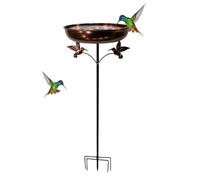 Hummingbird Drinker - Duals Pin Avian Figurine, Ground Insertion Mounting Bracket, Outdoor Wildlife Hydration Pool, Metal Weatherproof Construction | Bathing Bowl for Homeowners & Neighbors