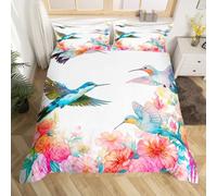 Hummingbird Duvet Cover Tropical Birds Bedding Set For Kids Hummingbird Flowers Bedding Ultra Soft Decor Farmhouse Garden Bedspread Cover Double Size Zipper
