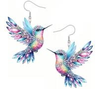 Hummingbird Earrings, 925 Sterling Silver Bird Earrings for Women Hypoallergenic 2D Acrylic Dangle Funny Blue Colorful Cute Hummingbird Drop Jewelry, Sterling Silver, No Gemstone