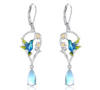 Hummingbird Earrings Sterling Silver Hummingbird Moonstone Dangle Earrings Bird Jewellery for Women