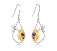 Hummingbird Earrings Sterling Silver Sunflower Dangle Drop Earrings Sunshine Jewellery Gifts for Women Girls