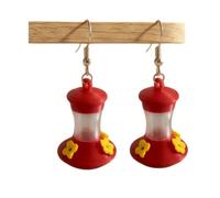 Hummingbird Feeder Earrings for Women, Mini Nectar Cup Pair | Lightweight 3D printed build, 1.57 in profile, 0.12 oz feel, bird lover gift, garden outfit accent