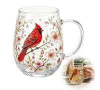 Hummingbird Flora Glass Cup,19 Oz Floral Mug with Embossed Garden Pattern, Elegant Gold Rimmed Drinking Vessel for Coffee Tea Juice Wine, Nature Themed Decorative Tumbler Gift for Women Mom Wife