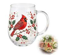 Hummingbird Flora Glass Cup,Cardinal Glass Mug with Handle, Elegant Clear Drinking Mugs with Flower Pattern, Bird and Outdoor Lovers, Floral Garden Lovers