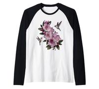 Hummingbird Floral Botanical Garden Pink Blossom Raglan Baseball Tee