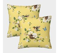 Hummingbird Floral Design-Nature-inspired Spring Pattern Pillow Covers 2 Pack Cozy Pillowcase Art Cushion Cover Zippered Decor Sofa for Living Room Bedroom 50x50cm