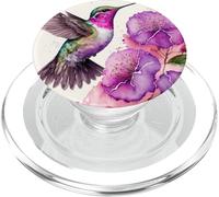 Hummingbird Floral Watercolor Pink Purple Paint Flowers PopSockets PopGrip for MagSafe