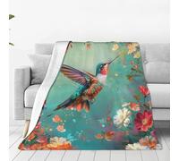 Hummingbird Flower Blanket Bird Floral Blossom Decor Throw Blanket Cozy Plush Flannel Fleece Warm Soft Lightweight Fuzzy Blanket Gifts for Women Girls Boys Teens for Bed Sofa Couch 40"X50"