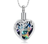Hummingbird Flower Cremation Jewelry for Ashes Crystal Heart Tree of Life Urn Necklace Funeral Keepsake Memorial Pendant Ashes Holder for Women Men