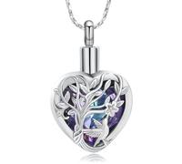 Hummingbird Flower Cremation Jewelry for Ashes Crystal Heart Tree of Life Urn Necklace Funeral Keepsake Memorial Pendant Ashes Holder for Women Men