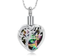 Hummingbird Flower Cremation Jewelry for Ashes Crystal Heart Tree of Life Urn Necklace Funeral Keepsake Memorial Pendant Ashes Holder for Women Men