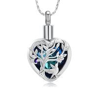 Hummingbird Flower Cremation Jewelry for Ashes Crystal Heart Tree of Life Urn Necklace Funeral Keepsake Memorial Pendant Ashes Holder for Women Men