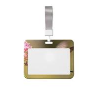 Hummingbird Flower Feed Id Badge Holder with Lanyard-Horizontal Card Protector, Clear Abs Hard Shell for Work Office Events