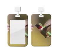 Hummingbird Flower Feed Id Badge Holder with Lanyard-Vertical Card Protector Clear Abs Hard Shell, Retractable Reel for Work Office