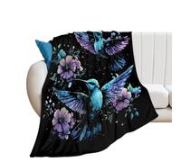 Hummingbird Flowers Fleece Throw Blanket for Women Men Lightweight Bed Blanket for Couch Home Decor