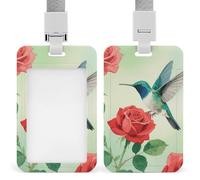 Hummingbird Flowers ID Badge Holder with Lanyard - Hard Plastic ID Card Holder Waterproof Name Tag Holders, Heavy Duty Badge Reel Vertical Card Protector for Office Nurse Teacher