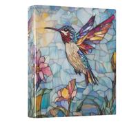 Hummingbird Flowers Mosaic Blue 3 - Ring Binders with 1.57" Round Rings Fit 200 Sheets of 8.5x11 Inches Paper for School Meeting Office Classroom Home, 12.4x10.63x2.36 Inches