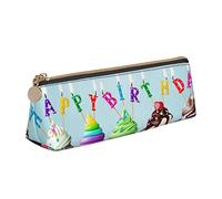 Hummingbird Flowers Print Leather Pencil Pen Case With Zipper College School Office Organizer Pen Bag Pouch Box For Teen Girl Boy Men Women, Colorful Happy Birthday Cupcakes, One Size, Triangular