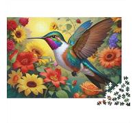 Hummingbird Flying Amid Flowers 1000pcs Jigsaw Puzzle for Adults 12+, Thick Cardboard, Hummingbird Sunflowers, Educational Fun, Improves Memory & Problem-Solving, Perfect Home Decor Wall Art 70x50cm/1
