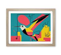 Hummingbird Graffiti Abstract Framed Wall Art Print A2 Oak