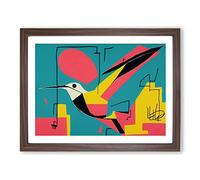 Hummingbird Graffiti Abstract Framed Wall Art Print A2 Walnut