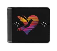 Hummingbird Heart ECG Print Men's Bifold Wallet Slim Cash Card Holder Leather Purse