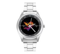 Hummingbird Heart ECG Print Men's Casual Watch with Stainless Steel Strap Alloy Quartz Wrist Watches