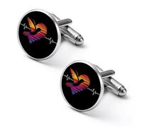 Hummingbird Heart ECG Print Shirt Cufflinks Round Cuff Links for Business Wedding Party Father's Day Gift 1.7cm