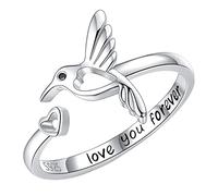 Hummingbird Heart Opening Women's Versatile Heart Love You Ring Highs and Lows Ring Mother to Daughter (Black, One Size)