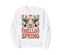 Hummingbird Hello Spring Scandinavian Folk Art Flower Bird Sweatshirt