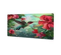 Hummingbird Hibiscus Flowers Extended Mouse Pad Large Desk Mat with Non Slip Rubber Base Stitched Edges Gaming Mouse Pad for Keyboard Office Home 30 x 80 CM