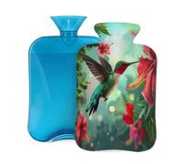 Hummingbird Hibiscus Flowers Hot Water Bottle with Cover, 2L PVC Hot Water Bag for Pain Relief, Hand Foot Warmer, Hot & Cold Therapy with Removable Cover, Gift for Women Kids Family