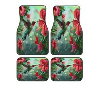Hummingbird Hibiscus Flowers Universal Car Floor Mats Set of 4, Full Coverage Automotive Mats Non Slip Polyester Printed Front and Rear Vehicle Interior Protection for Cars Trucks SUVs