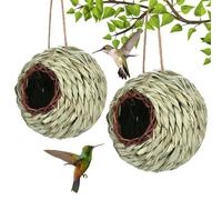 Hummingbird House 2Pcs Grass Woven Hummingbird Nest with Hanging Rope Ball Shape Bird House for Patio Lawn Garden Decor Hummingbird Gifts for Bird Lovers,Bird House,Hummingbird House