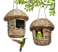 Hummingbird House 2Pcs Hanging Hummingbird Nest Natural Straw Braided Bird Hut Mushroom-shaped Protective Bird House for Outdoors Bird Nest, Bird Houses, Hummingbird House