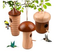 Hummingbird House, 3PCS Hanging Birdhouse with Rope Wooden Hummingbird Houses Nesting Gardening Gifts for Nature Lovers Humming Bird Houses for Outside