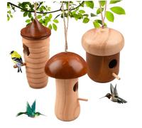 Hummingbird House, 3PCS Wooden Hummingbird Houses for Outside for Nesting, Hanging Birdhouse with Rope, Gardening Gifts for Nature Lovers