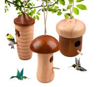 Hummingbird House, 3PCS Wooden Hummingbird Houses for Outside for Nesting, Hanging Birdhouse with Rope, Gardening Gifts for Nature Lovers Outdoor Garden Animal Supplies