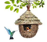 Hummingbird House for Outdise Hanging, Natural Grass Hanging Bird Hut, Hand Woven Hummingbird Nest Shelter for Robin Canary Chickadee Wren Finch Song Birds for Garden Window Patio Home Decoration