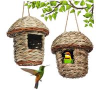 Hummingbird House Hanging Hummingbird Nest 2Pcs Bird Nest Natural Straw Braided Bird Hut Mushroom-shaped Protective Bird House for Outdoors, Bird Houses, Bird Hut Parrot Nest, Bird Supplies