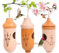 Hummingbird House,Natural Wooden Humming Bird Houses for Outside Hanging, Gardening Home Decoration,3 Packs