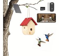 Hummingbird House with Camera Solar Powered, Outdoor Hanging Wooden Nesting Box, Real-Time View & Motion Detection, for Garden for 2.4g WiFi Coverage Area, for Bird Lovers