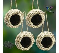 Hummingbird Houses for Outside, 4 Pack Hanging Nest, Natural Grass Bird Hut, Woven Humming Bird House, Large Wren Finch Bird House for Garden Window, Outdoor Home Decor