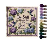 Hummingbird & Hydrangea Cross Stitch Kits for Adults, Psalm 46:10 Be Still and Know that I Am God DIY Embroidery Set, Hummingbird Garden Faith Cross Stitch Kit, DIY Hand Craft Set