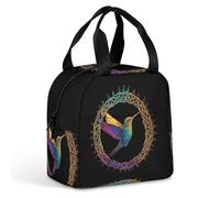 Hummingbird in an Intricate Celtic Frame Portable Insulated Lunch Bag Adults Picnic Tote Cool Bag Travel Work