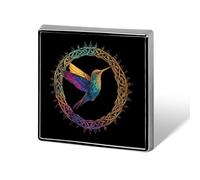 Hummingbird in An Intricate Celtic Frame Square Brooch Metal Pin Badges Fashion Lapel Pins Jewellery Unisex