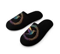 Hummingbird in An Intricate Celtic Frame Warm Mens Slippers Slip On Soft Fleece House Shoes Winter Indoor Outdoor