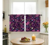 Hummingbird Kitchen Curtains, Botanical Floral Flower Leaf Spring Violet Sink Window Curtains for Laundry Room Sink Area Hallway Apartment Window Decor 24x26 Inch