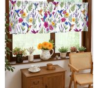 Hummingbird Kitchen Curtains, Floral Tropical Flower Fern Spring Green Single Panel Valance for Window Window Decoration for Dining Room Breakfast Nook Sink Area 18x52 Inch