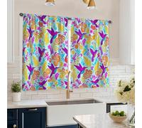 Hummingbird Kitchen Curtains, Tropical Vibrant Swirl Flower Summer Turquoise Light Filtering Kitchen Curtains Window Decoration for Dining Room Breakfast Nook Sink Area 26x45 Inch